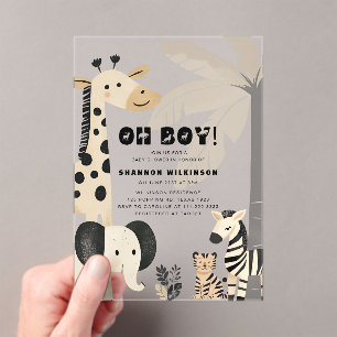 Moderne Safari Baby Jongen Acryl Uitnodiging voor Uitnodigingen