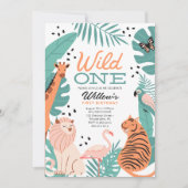 Moderne Safari Dieren Wild One foto uitnodiging (Voorkant)