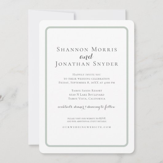 Moderne Sage Border Bruiloft uitnodiging (Voorkant)