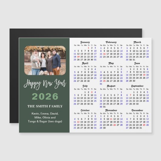 Moderne Sage Green 2026 Kalender Foto Magnetisch (Voorkant / Achterkant)