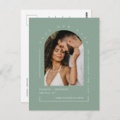 Moderne Sage Green Arch Photo QR Code Save Our Dat Briefkaart (Voorkant / Achterkant)