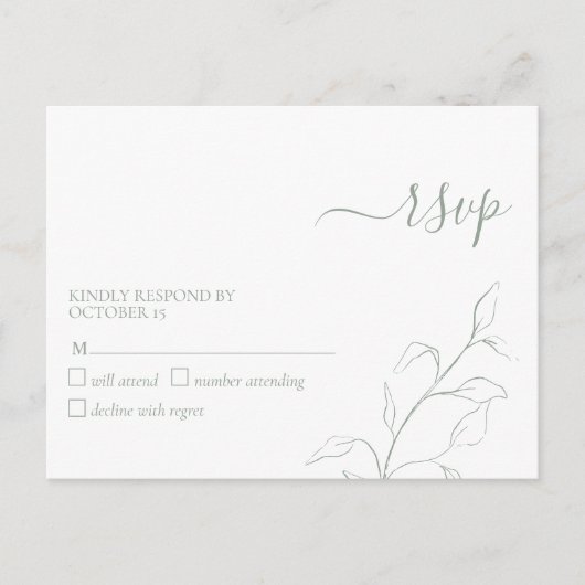 Moderne Sage Green Botanical No Menu RSVP Briefkaa (Voorkant)