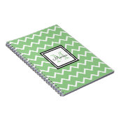Moderne Sage Green Chevron met naam Monogram Notitieboek (Rechterzijde)
