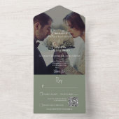 Moderne Sage Green Elegant Photo QR Code All In One Uitnodiging (Binnen)