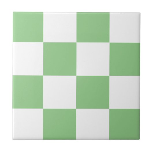 Moderne Sage Green en White Checkered Ceramic Tege Tegeltje (Voorkant)