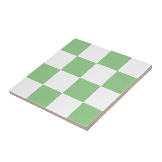 Moderne Sage Green en White Checkered Ceramic Tege Tegeltje (Zijkant)