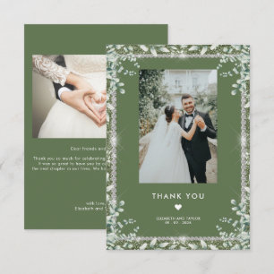 Moderne Sage Green Eucalyptus Glitter Huwelijk Bedankkaart