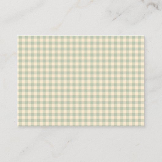 Moderne Sage Green Gingham Baby shower behuizing Informatiekaartje (Achterkant)