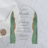 Moderne Sage Green Gold Agaat Wedding Arch Acryl Uitnodigingen
