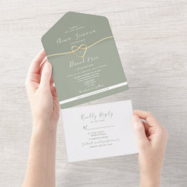 Moderne Sage Green Gold bruiloft All In One Uitnodiging
