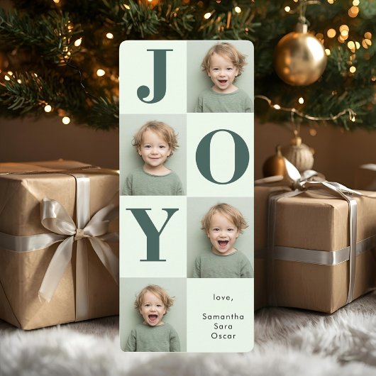 Moderne Sage Green JOY Verticale Foto Kerstmis