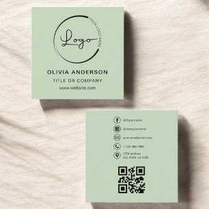 Moderne Sage Green met QR-code Social Media Vierkante Visitekaartje