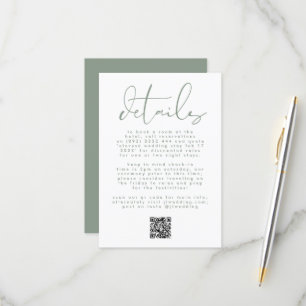 Moderne Sage Green Neutral Text Wedding QR CODE RSVP Kaartje