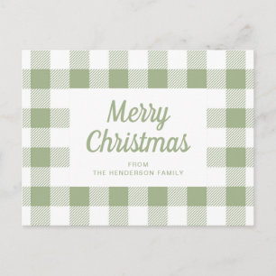 Moderne Sage Green Plaid Kerstmis Briefkaart