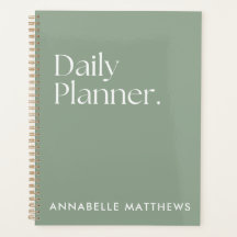 Moderne Sage Green Planneur Quotidien Avec Monogra