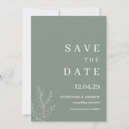Moderne Sage Green Wedding Minimalist Save the Dat Kaart