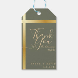 Moderne Sage Groen Dank u Kalligrafie Bruiloft Cadeaulabel