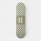 Moderne Sage Groen geruit Monogram Skateboard (Voorkant)