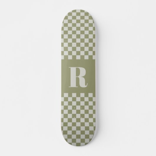 Moderne Sage Groen geruit Monogram Skateboard (Voorkant)