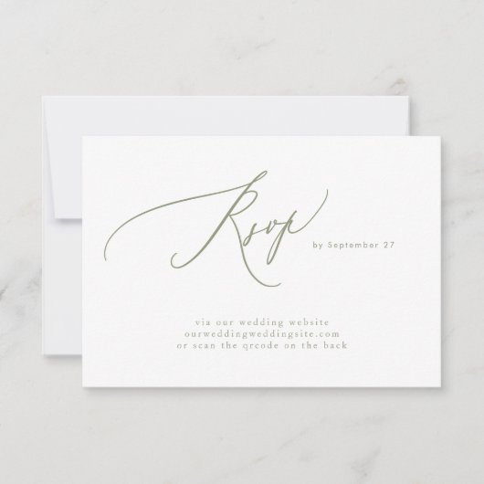 Moderne Sage Groen Wit Eenvoudige QR Code Bruiloft RSVP Kaartje (Voorkant)