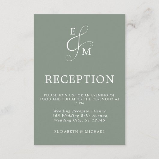 Moderne Sage Groene Ampersand Bruiloft Receptie Informatiekaartje (Voorkant)