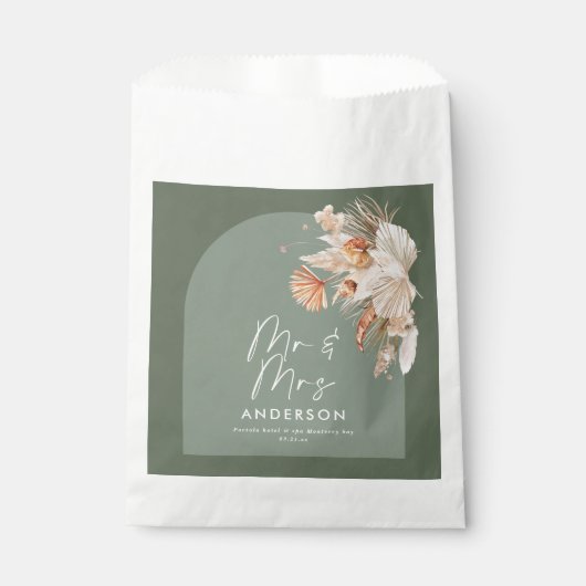 moderne sage groene bohemazaad gras Mr & Mrs. Bedankzakje (Voorkant)