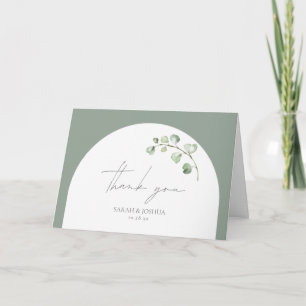 Moderne Sage Groene Boog Botanische Bruiloft Dank  Kaart