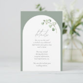 Moderne Sage Groene Boog Botanische Bruiloft Detai Informatiekaartje (Staand voorkant)