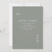 Moderne Sage Groene Elegante Monogram Bruiloft Save The Date (Voorkant)
