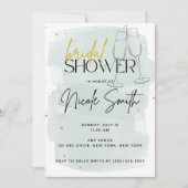 Moderne Sage Groene en Gouden Douche Uitnodigingen (Voorkant)