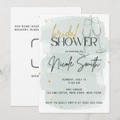 Moderne Sage Groene en Gouden Douche Uitnodigingen (Voorkant / Achterkant)