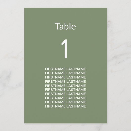 Moderne Sage Groene Gast Namen Tafel Kaart (Voorkant)