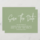 Moderne Sage Groene Kalligrafie Scannable QR Code Save The Date (Voorkant / Achterkant)