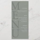 Moderne Sage Groene Minimalistische Bruiloft Menu (Voorkant)