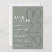 Moderne Sage Groene Minimalistische Bruiloft Save The Date (Voorkant)