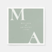Moderne Sage Groene Minimalistische Bruiloft Servet (Voorkant)