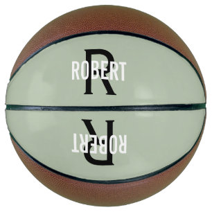 Moderne sage groene monogram naam basketbal