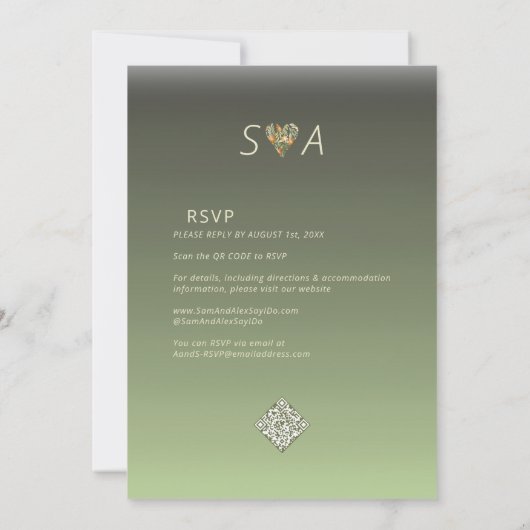 Moderne Sage Groene Ombre Bloemen Groen Bruiloft Kaart (Achterkant)