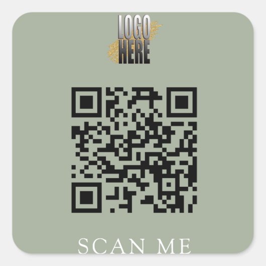 Moderne Sage Groene QR Code Zakelijke Logo Vierkante Sticker (Voorkant)