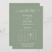 Moderne Sage Groene Scriptkalender Sla de datum op Kaart (Voorkant / Achterkant)