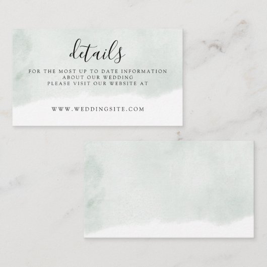 Moderne Sage Groene Waterverf Bruiloft Details Informatiekaartje (Voorkant / Achterkant)