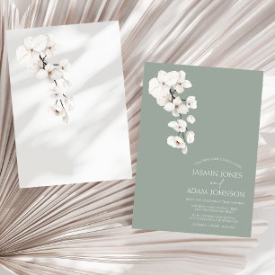 Moderne Sage Groene Witte Orchidee Huwelijk Kaart