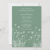 Moderne Sage Groene & Witte Wildflower Bruiloft Kaart (Voorkant)