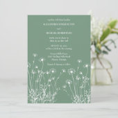 Moderne Sage Groene & Witte Wildflower Bruiloft Kaart (Staand voorkant)