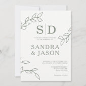 Moderne Sage Line Art Foliing Faire-part de mariag (Devant)