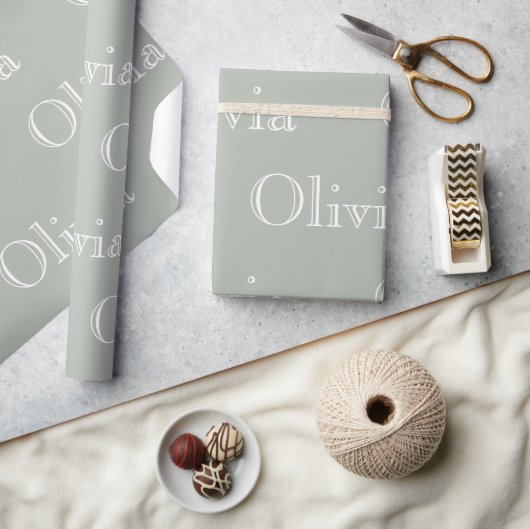 Moderne Sage Persoonlijke Pastelkleurige Script Na Cadeaupapier (Crafts)