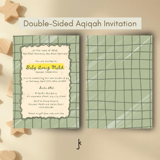 Moderne Sage Plaid Aqiqah Nieuwgeboren Baby Feestv Kaart