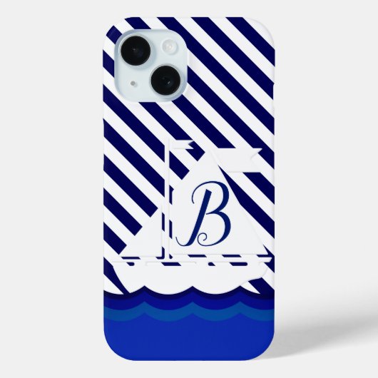 Moderne Sailboot Monogram Aangepast Case-Mate iPhone Case (Achterkant)