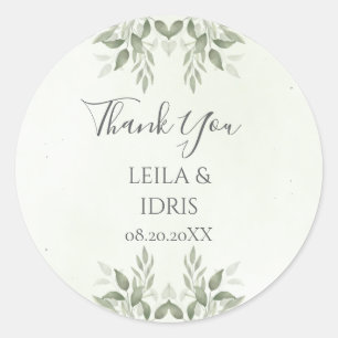Moderne Salie Groene Botanische Trouwsticker Ronde Sticker