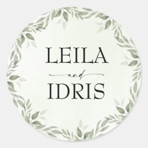 Moderne Salie Groenery Botanische Trouwsticker Ronde Sticker